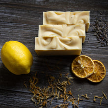 Load image into Gallery viewer, handmade natural soap, essential oils, lemon mint, poppy seeds, aloe vera, for him, for her, vegan skincare